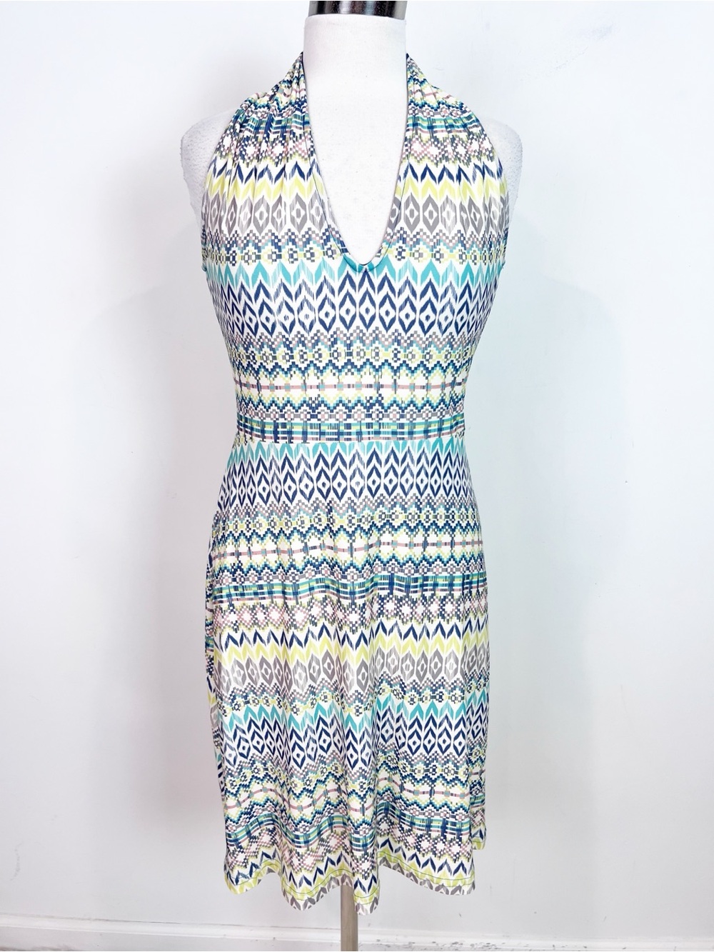 VIERECK YELLOW NAVY GREEN V-NECK SLEEVELESS DRESS WOMENS SZ MEDIUM
